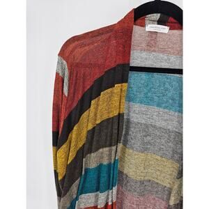 Chic Soul Womens Sz 2X Open Front Cardigan Sweater Striped Jewel Tones